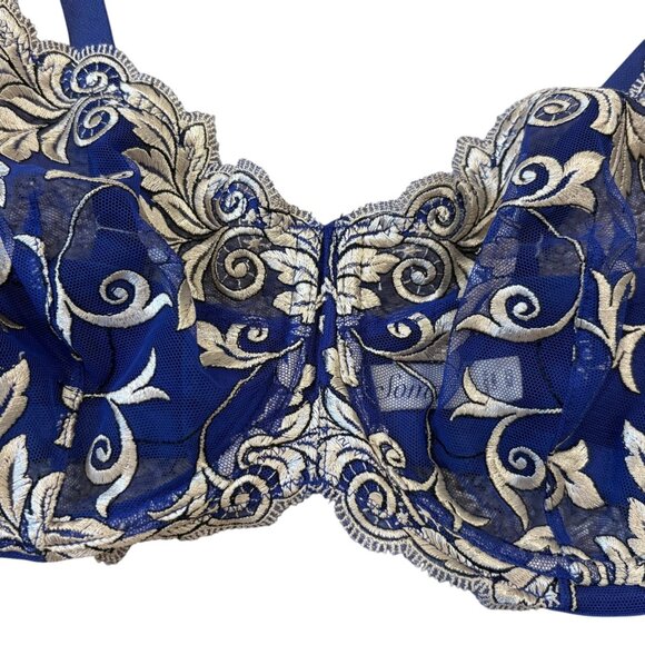 Soma Embroidered Lace Bra 36D Womens Underwire Supportive Navy & Gold - Picture 2 of 5